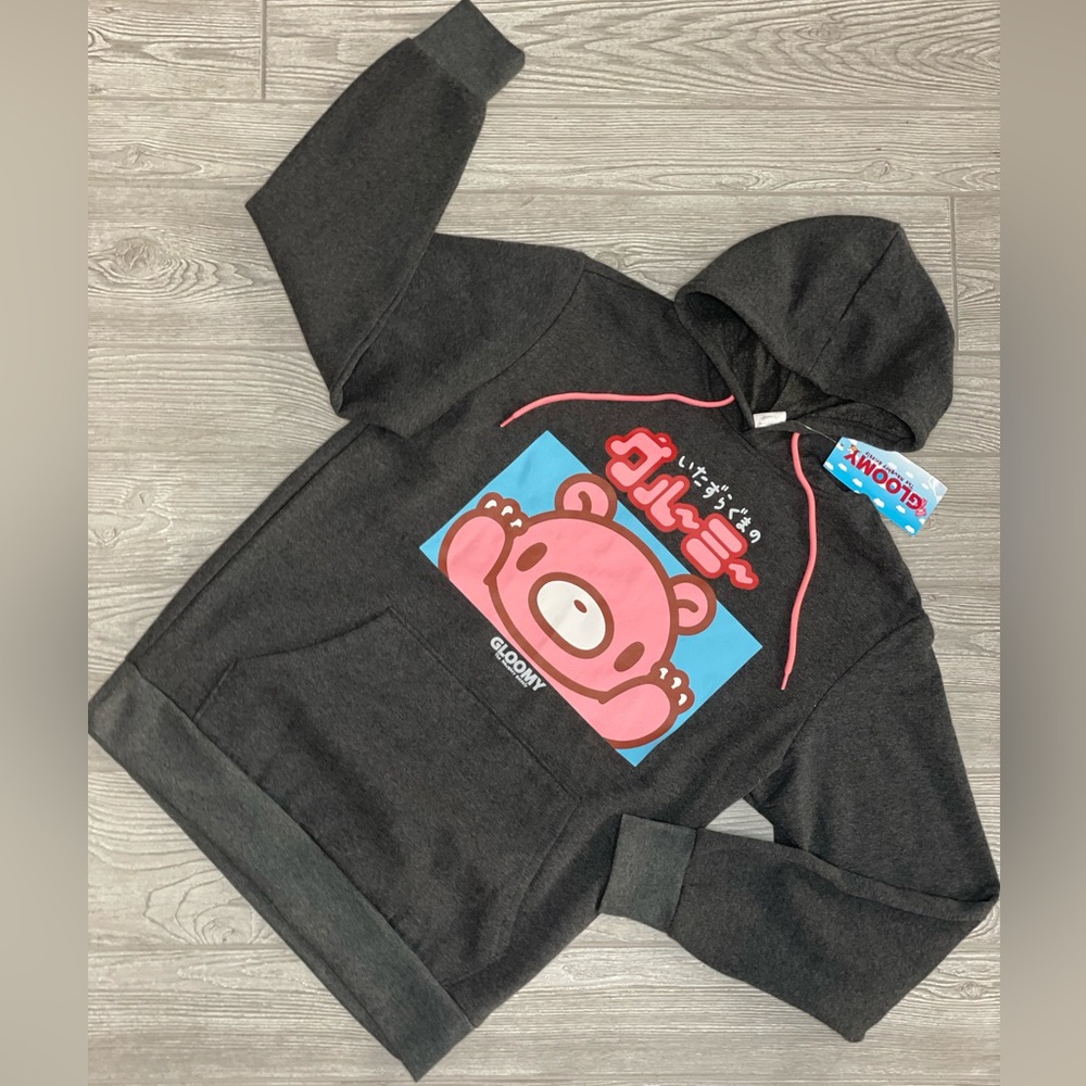 Gloomy Bear The Naughty Grizzly Anime Pullover Hoodie Gray medium long sleeve
